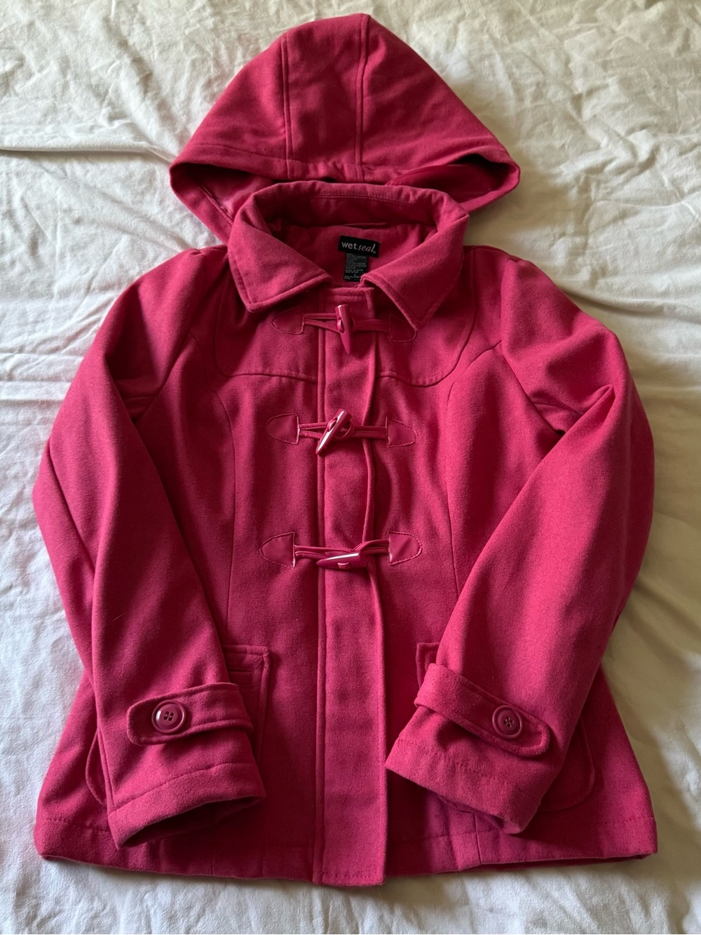 Vintage y2k Wet Seal Hot Pink Hooded Toggle Pea Coat